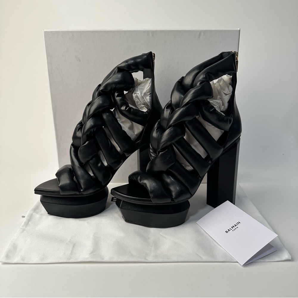 NIB Authentic Balmain Ava Braided Block-Heel Platform Pumps